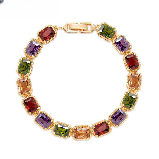 Elegant Gold Plated Purple Crystal Rectangle Link Bracelet for Women