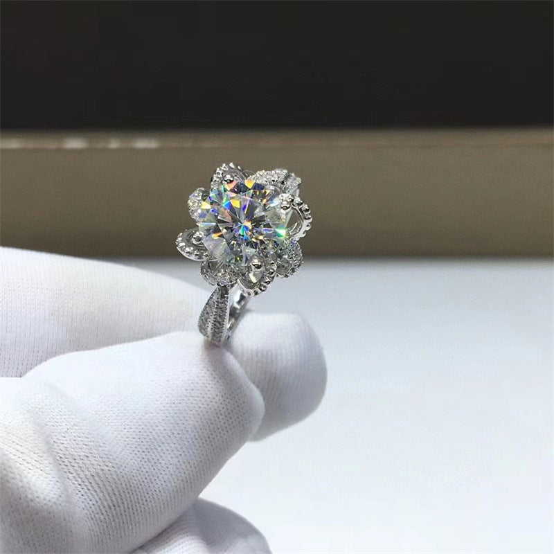 Women’s Flower Halo Moissanite Ring, 1CT/2CT Round Center Stone, Sizes 9-20 product image