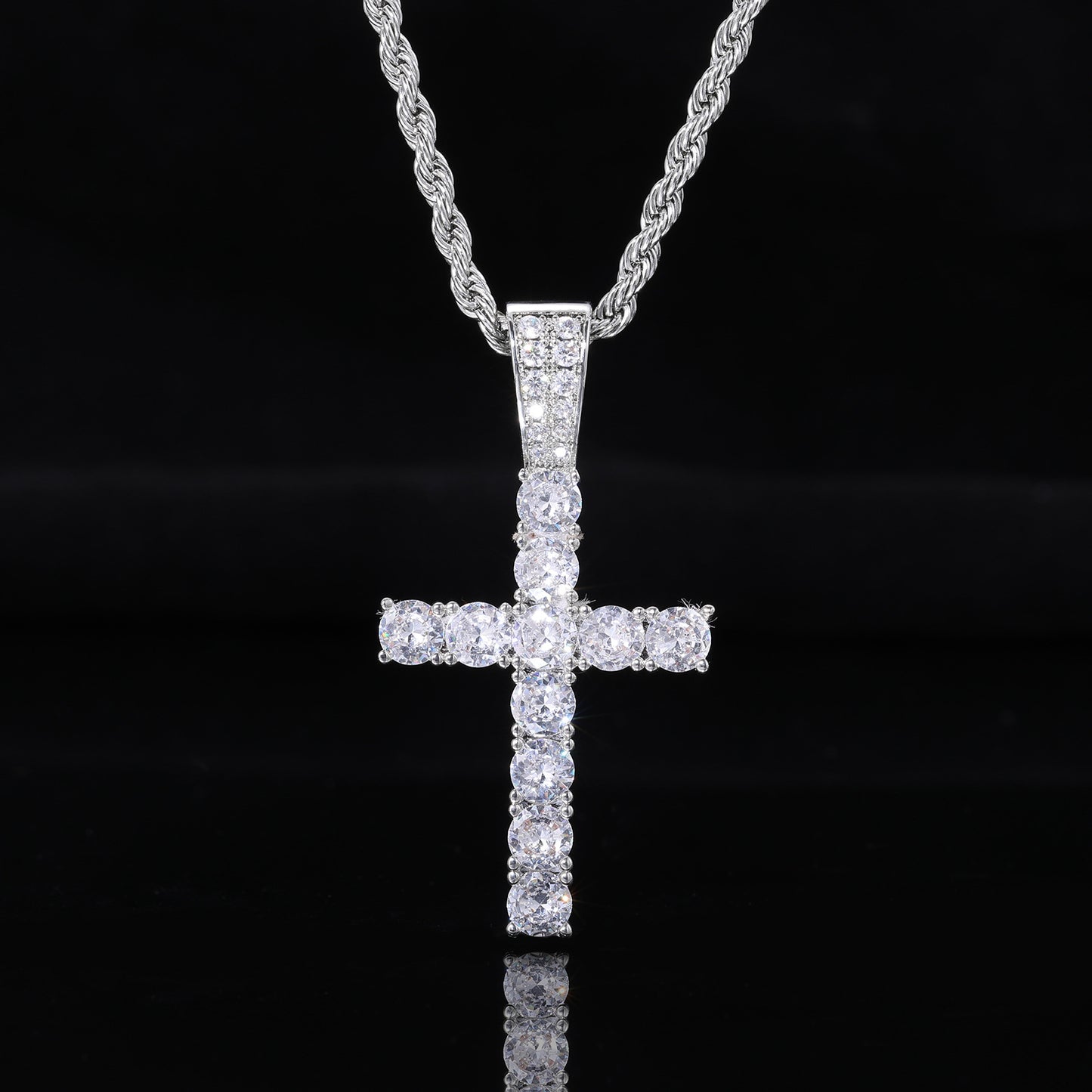 Iced Out Cross Pendant Necklace for Men and Women – Vintage Punk Hip Hop Chain in Gold or Silver Tone product image
