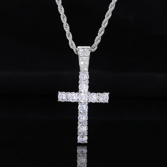 Iced Out Cross Pendant Necklace for Men and Women – Vintage Punk Hip Hop Chain in Gold or Silver Tone alternate product image