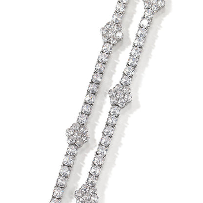 Unisex Iced Out Cubic Zirconia Flower Chain Bracelet & Necklace Set in Gold or Silver Tone