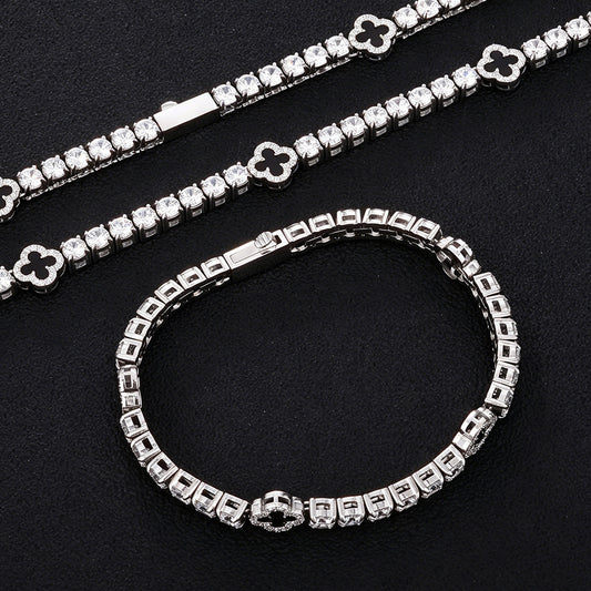 Clover CZ Tennis Hip Hop Bracelet with Stainless steel Base - CHA479 alternate product image