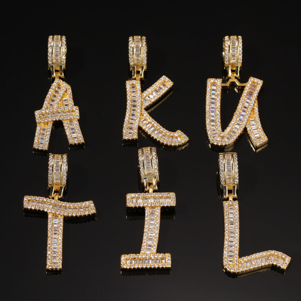 Iced Out Initial Letter Pendant Necklace with Cuban Twist Chain - Gold or Silver Tone Cubic Zirconia Alphabet Charm Necklace for Women & Men