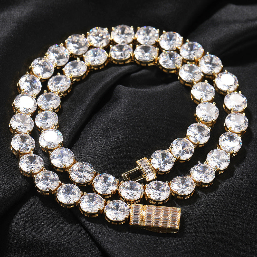 Unisex Round Cubic Zirconia Chain Necklace – Hip Hop Statement Pendant Necklace in Gold, Silver & Rose Gold