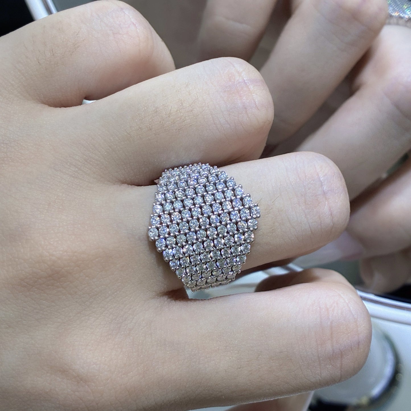 Moissanite Cluster Ring, Round-Cut Pavé Dome Ring, S925 Silver 18K Gold Plated product image