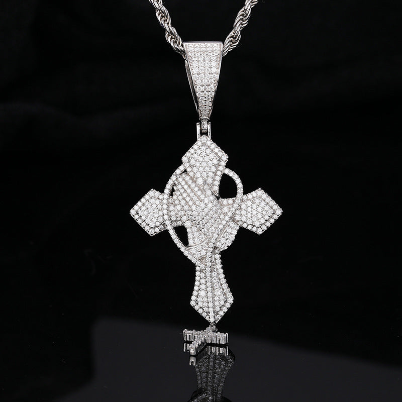 Iced Out Moissanite Cross Pendant Necklace in 925 Silver with Rope Chain product image