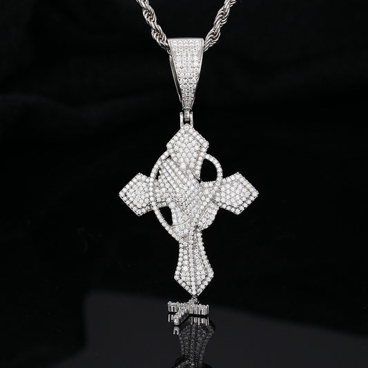 Iced Out Moissanite Cross Pendant Necklace in 925 Silver with Rope Chain alternate product image