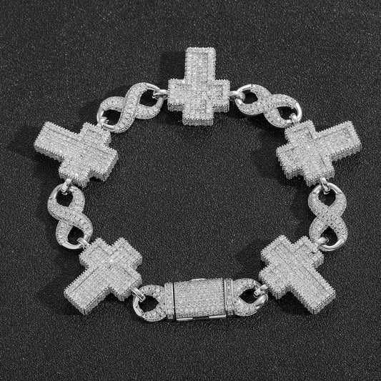 Hip Hop Cross Square Cuban Link Cubic Zirconia Bracelet for Men