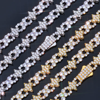 12 mm Star and Round CZ Link Copper Necklace - CHA391
