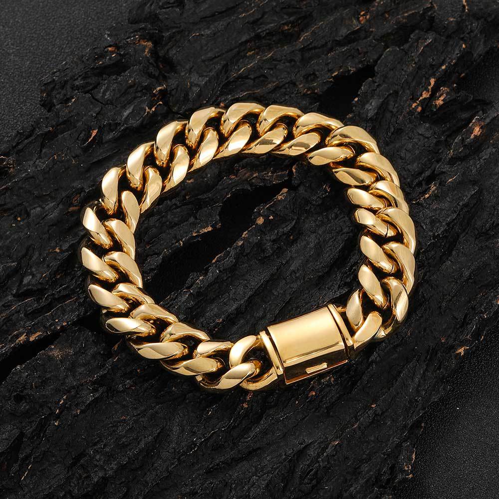 8-14 mm Polished Cuban Hip Hop Bracelet with Stainless steel Base - CHA016 product image