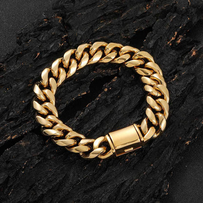 8-14 mm Polished Cuban Hip Hop Bracelet with Stainless steel Base - CHA016