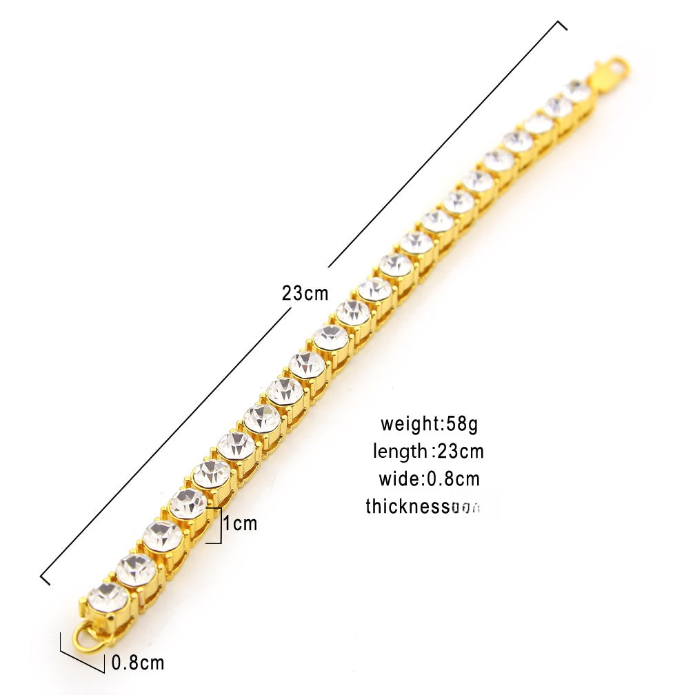 Unisex Gold Plated Crystal Chain Bracelet 8mm - Trendy Statement Bracelet for Women and Men