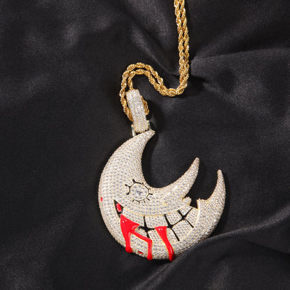 Copper Crescent Moon Pendant Necklace with Stainless Steel Twist Chain for Women
