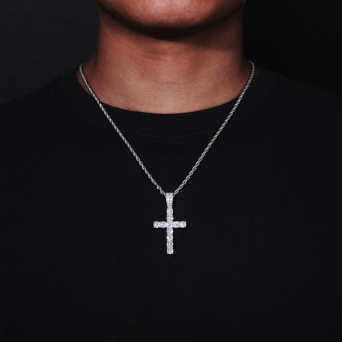 Men’s Cross Pendant Necklace, Zircon Rope Chain Hip Hop Pendant, Geometric Statement Jewelry product image