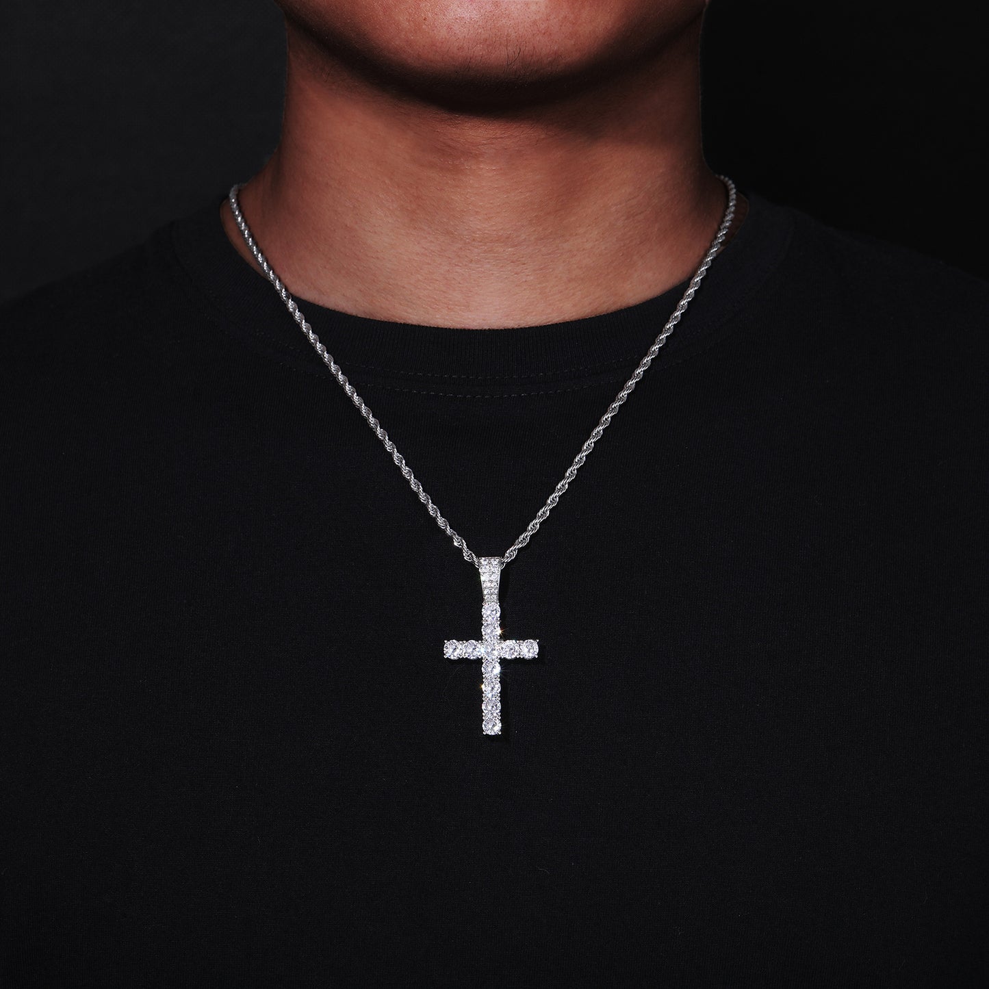 Men’s Cross Pendant Necklace, Zircon Rope Chain Hip Hop Pendant, Geometric Statement Jewelry product image