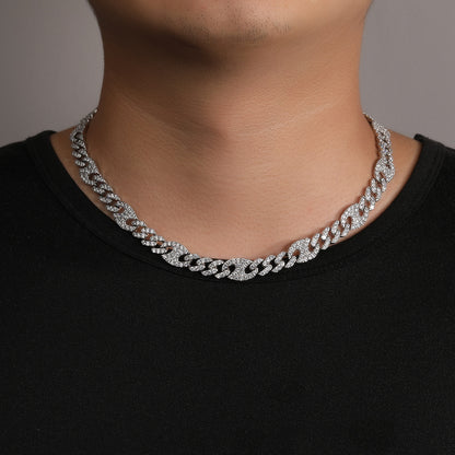 Men’s Iced Out Cuban Link Chain Necklace & Bracelet Set with Cubic Zirconia, Gold or Silver Tone Statement Jewelry