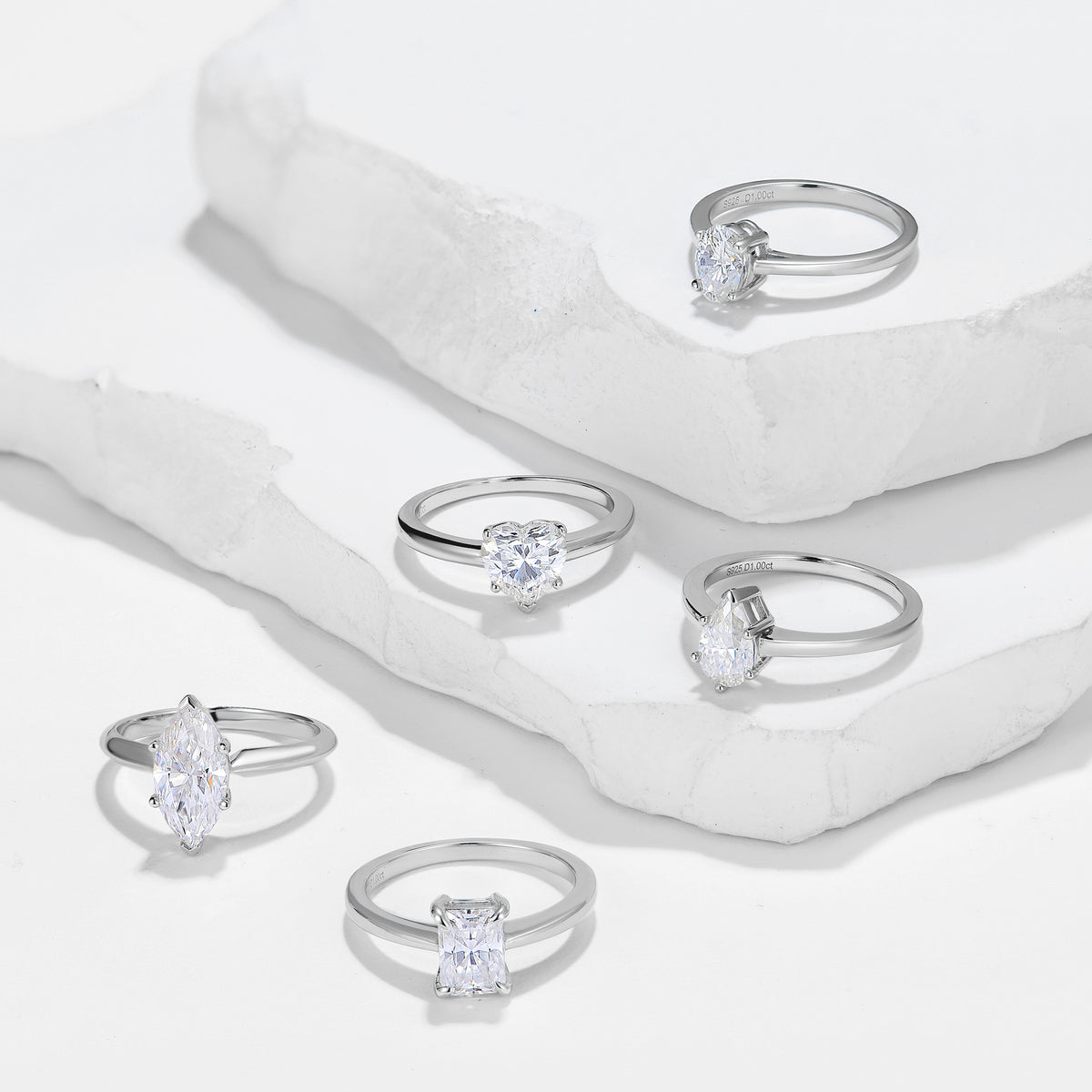 Moissanite Ring for Women, 1 Carat Solitaire Engagement Ring, Heart & Marquise Cuts product image