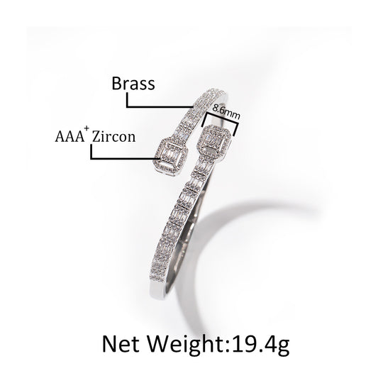 Elegant Oval Crystal Open Cuff Bracelet for Women - Gold or Silver Plated 8 Inch Dainty Bangle