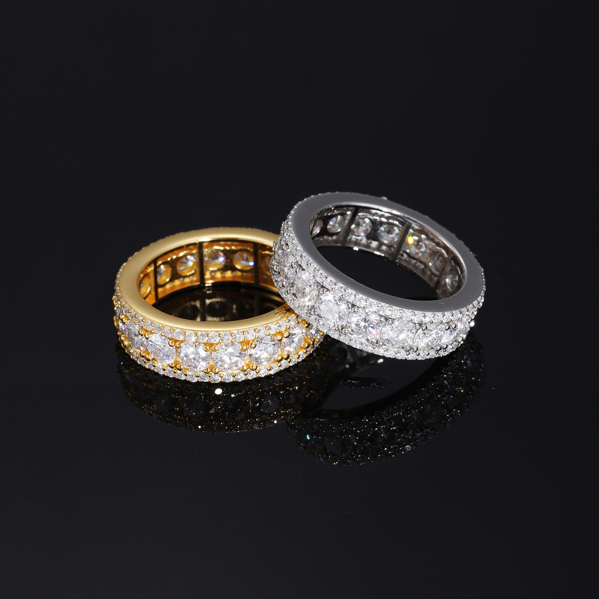 Unisex 925 Silver Moissanite Ring Round Cut Iced Out Geometric Band product image
