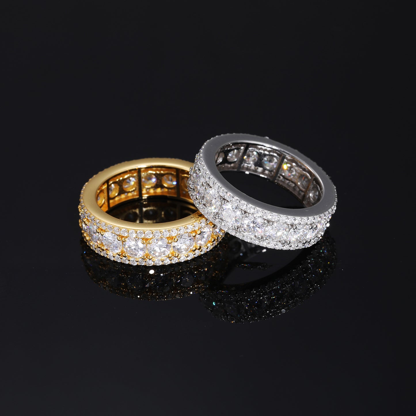 Unisex 925 Silver Moissanite Ring Round Cut Iced Out Geometric Band product image