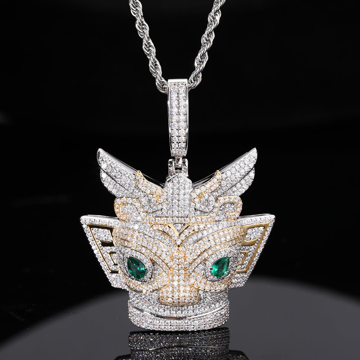 Iced Out Crown Owl Pendant Necklace for Men - Hip Hop Micro Pave Cubic Zirconia Statement Chain product image