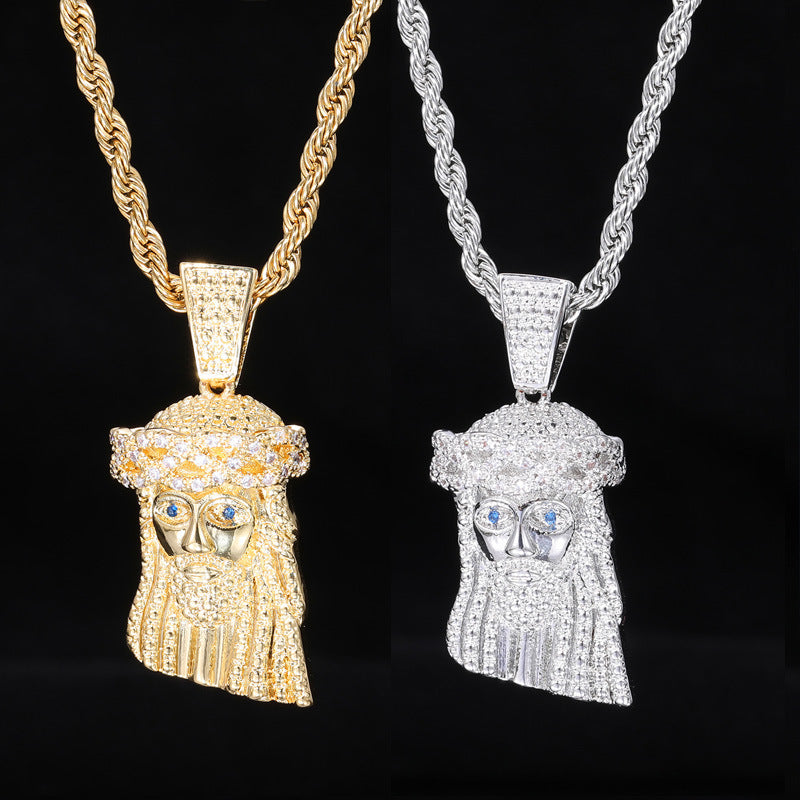 Iced Out Jesus Pendant Necklace for Men - Gold Tone Rope Chain Cuban Link Style Hip Hop Jewelry product image