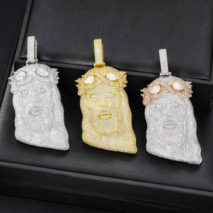 Iced Out Cartoon Face Pendant Necklace, Cubic Zirconia Hip Hop Rope Chain Jewelry