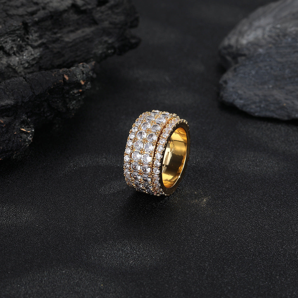 Unisex Geometric Pavé Rotating Ring, Copper Plated Fashion Band