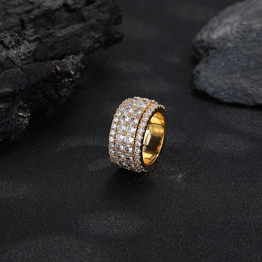 Unisex Geometric Pavé Rotating Ring, Copper Plated Fashion Band