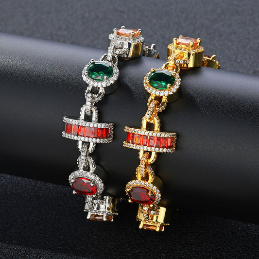 Mixed-Color Round and Oval CZ Link Hip Hop Necklace or Bracelet with Copper Base - CHA344 alternate product image