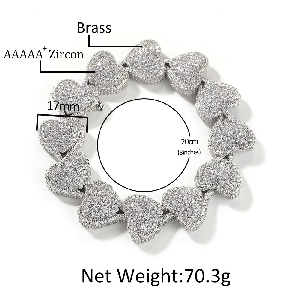 Iced Heart Chain Bracelet for Women & Couples – Gold, Silver, Rose Gold Statement Link Bracelet