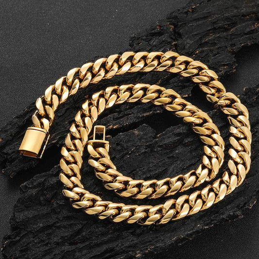 8-14 mm Polished Cuban Hip Hop Necklace with Stainless steel Base - CHA016 alternate product image