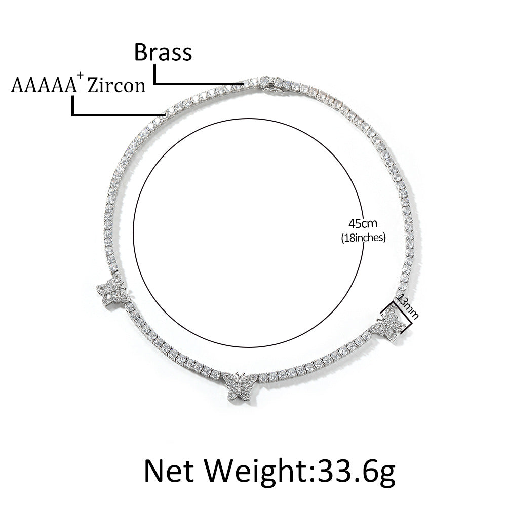 Butterfly Cuban Link Cubic Zirconia Necklace for Women & Men – Gold Plated or Silver Plated Statement Pendant Chain