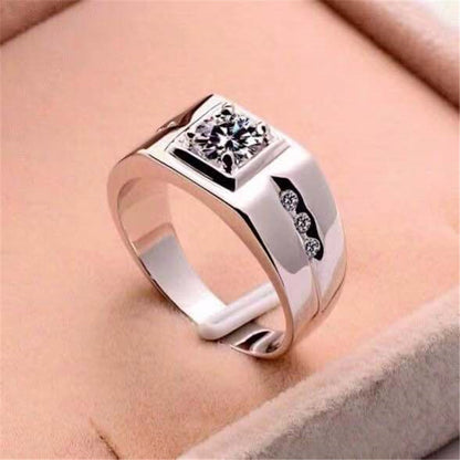 Men’s Moissanite Ring Square Solitaire Wedding Ring White-Tone Band 1 Carat 2 Carat