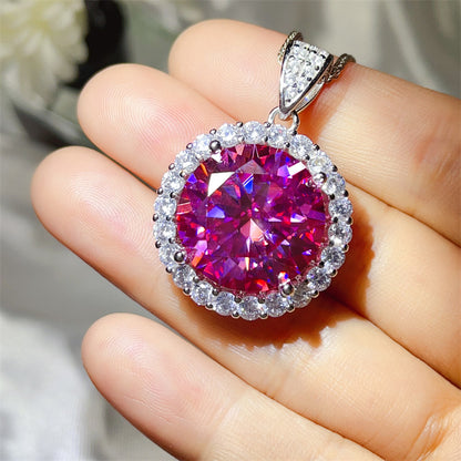 Pink 20 Carat Round Halo Moissanite Pendant Necklace for Women