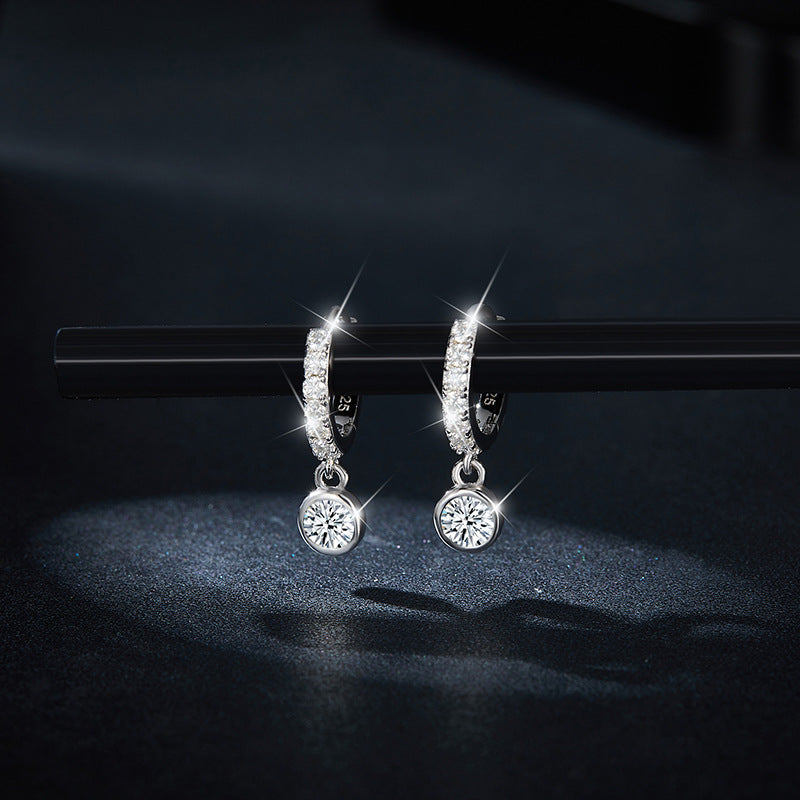 Moissanite Round Drop Earrings, S925 Sterling Silver, 18k Gold-Plated Style, Sparkly Dangle Earrings for Women product image