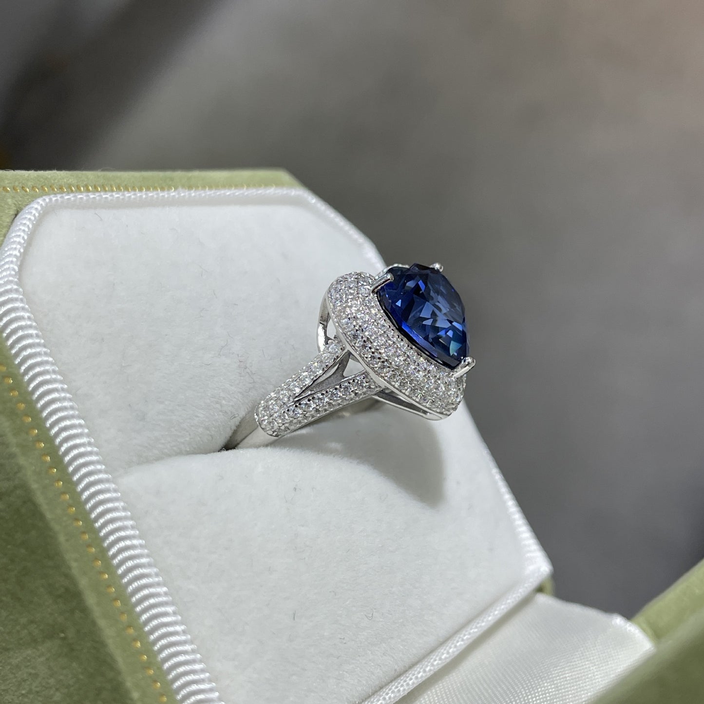 Blue Heart Halo Promise Ring, S925 Sterling Silver 18K Gold Plated Ring for Women product image