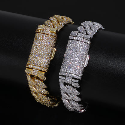 14 mm Iced Cuban Hip Hop Necklace or Bracelet with Cubic Zirconia on a Copper Base - CHA418