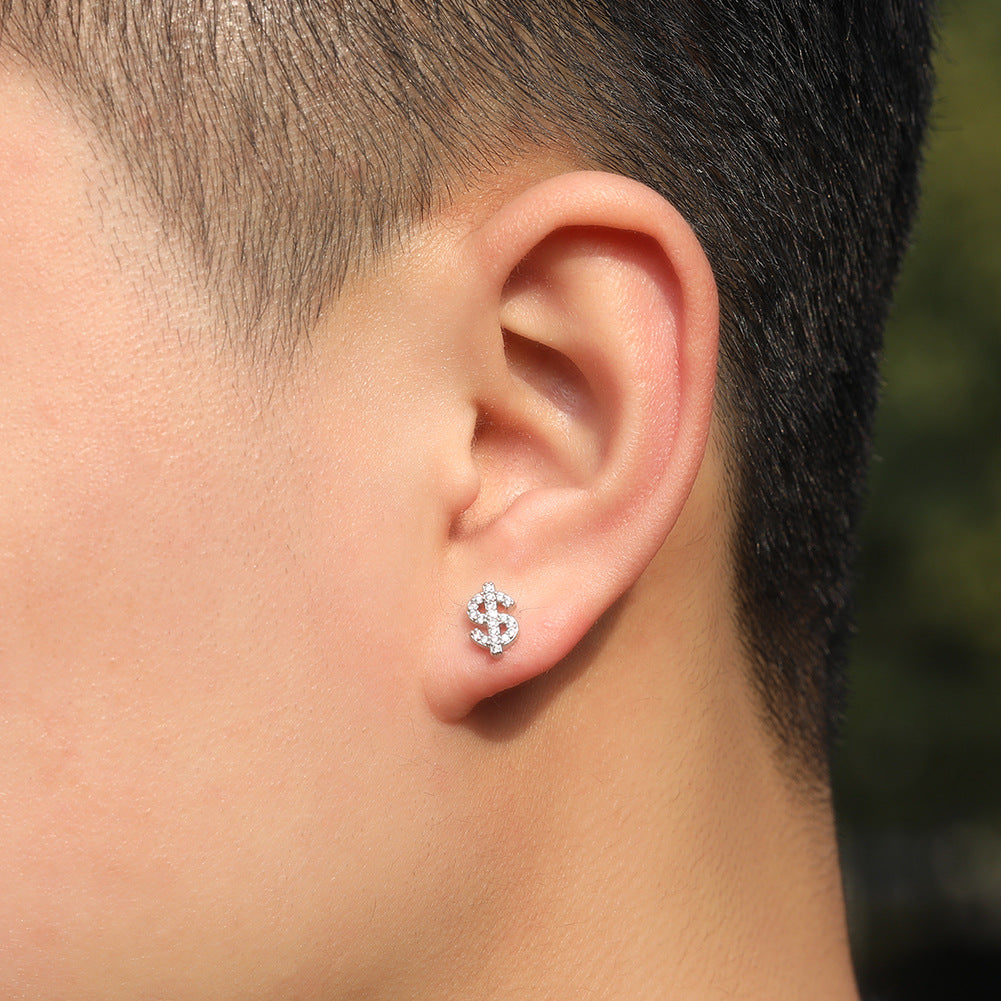 Iced Coin Stud Earrings for Women & Men, Gold or Silver Color Hip Hop Statement Earrings with Crystal Detail