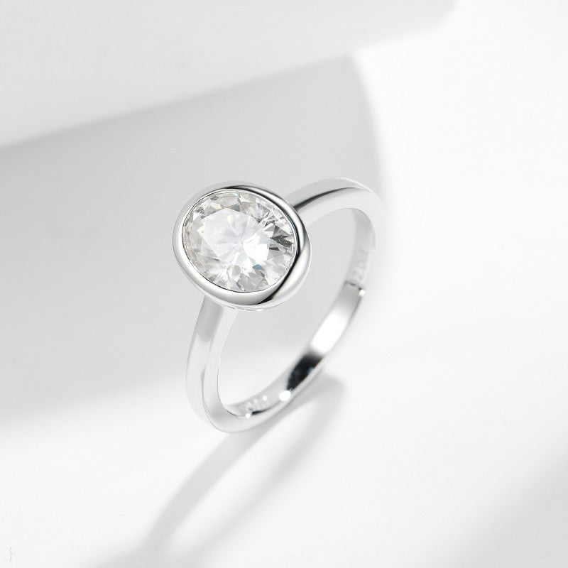 Oval Moissanite Bezel Solitaire Engagement Ring for Women, S925 18K Gold Plated Ring product image