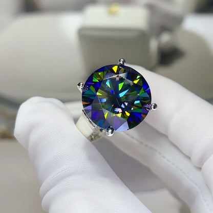 Colorful Round Moissanite Ring for Women, Solitaire Engagement Style Ring, 5ct 10ct 20ct