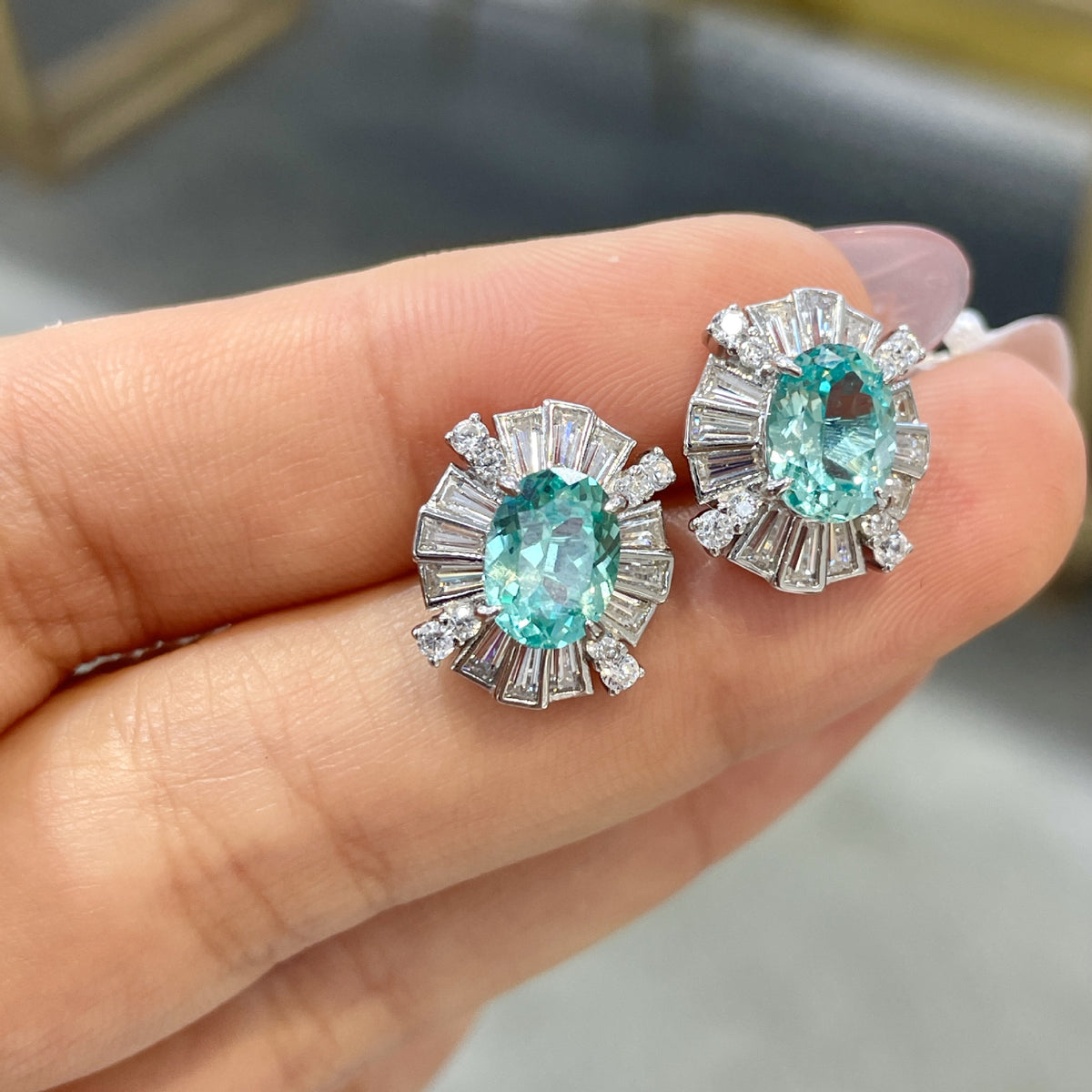 S925 Silver Post Lab-Created Paraiba Floral Stud Earrings, Petite Teal 6–8 mm Earrings for Women product image