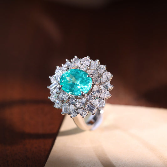 3 Carat Oval Green Blue Halo Ring, Vintage-Inspired Statement Ring for Women alternate product image