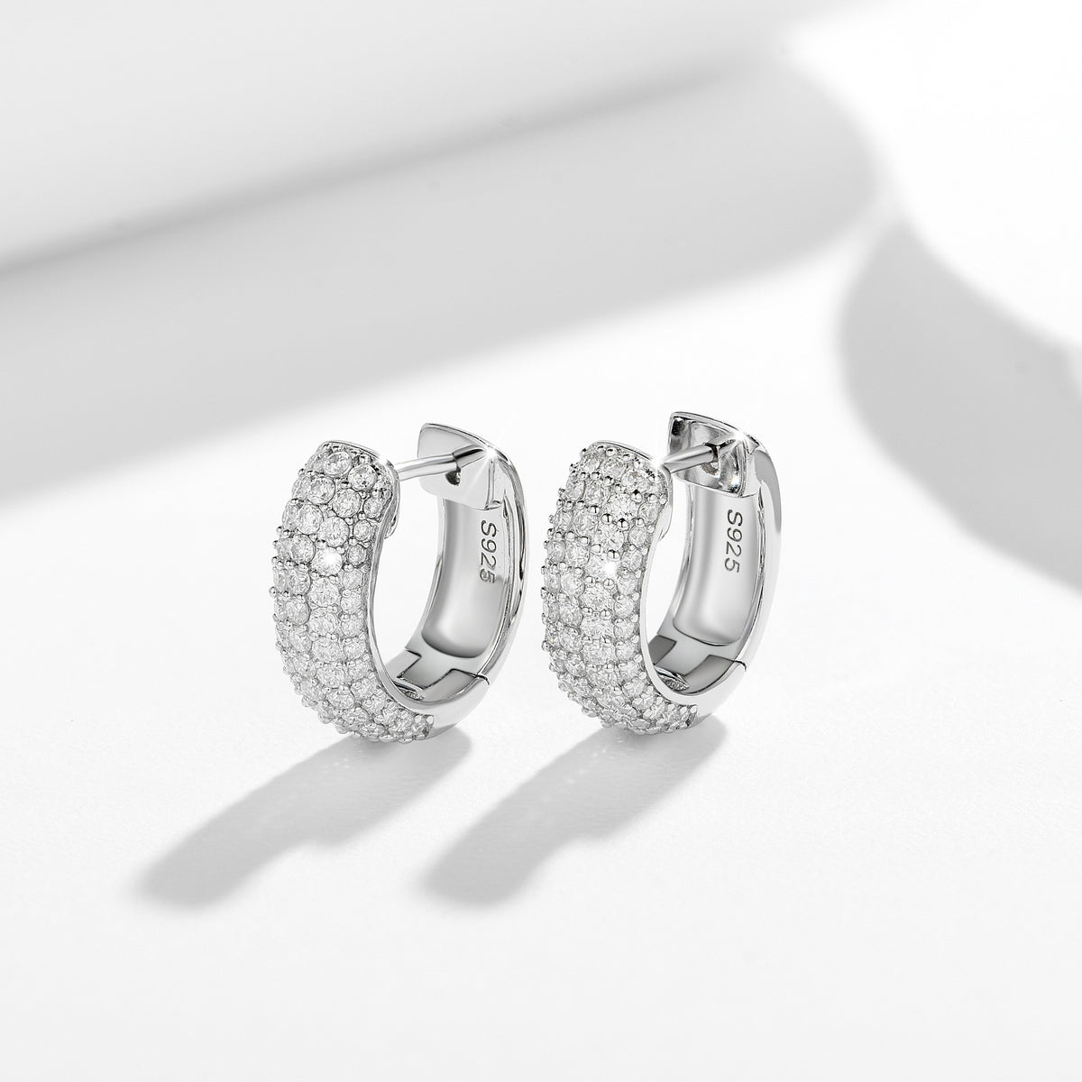 S925 Moissanite Huggie Hoop Earrings for Women, Pave Hoop Earrings, Everyday Sparkle Jewelry Gift product image