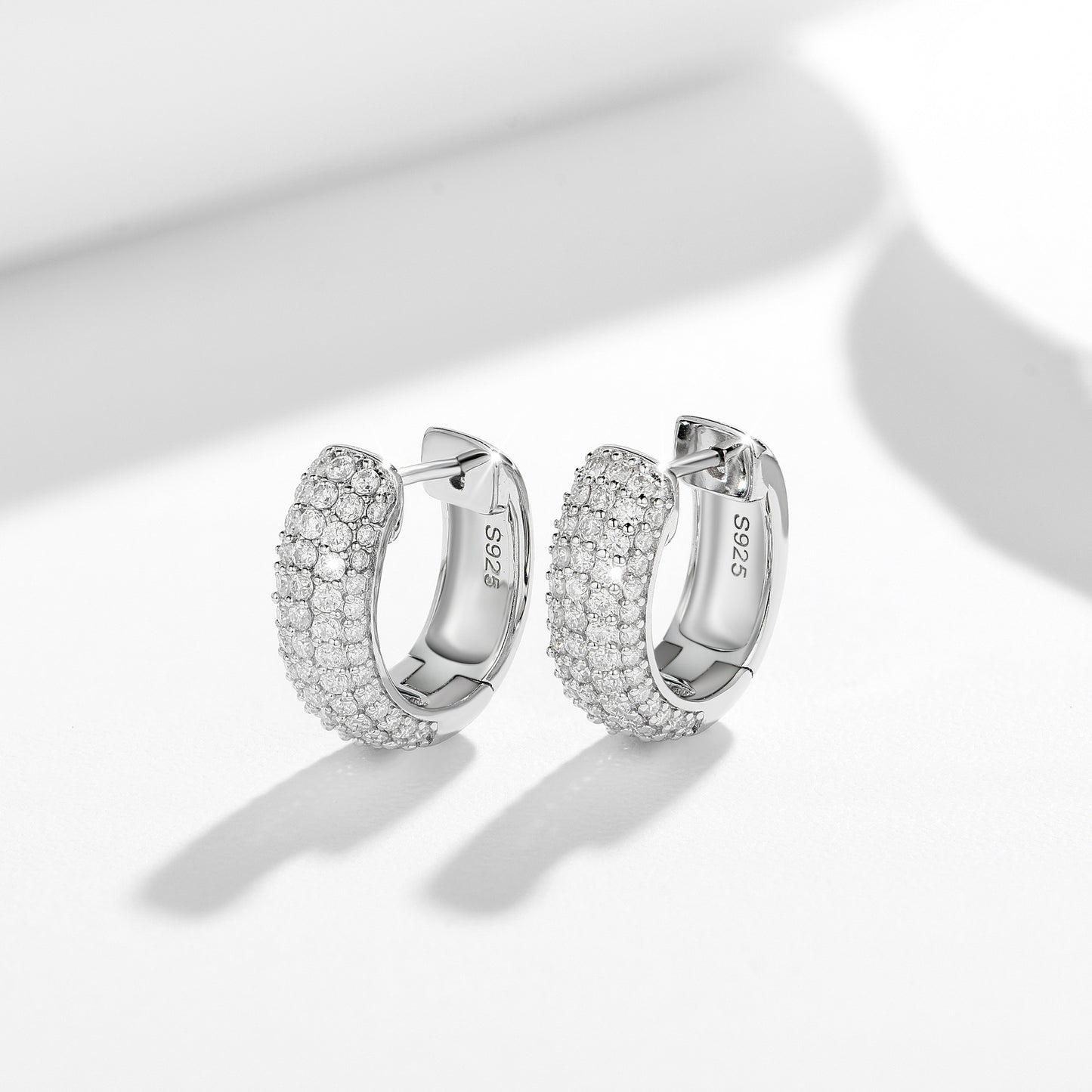S925 Moissanite Huggie Hoop Earrings for Women, Pave Hoop Earrings, Everyday Sparkle Jewelry Gift product image