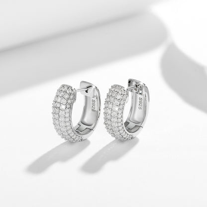 S925 Moissanite Huggie Hoop Earrings for Women, Pave Hoop Earrings, Everyday Sparkle Jewelry Gift