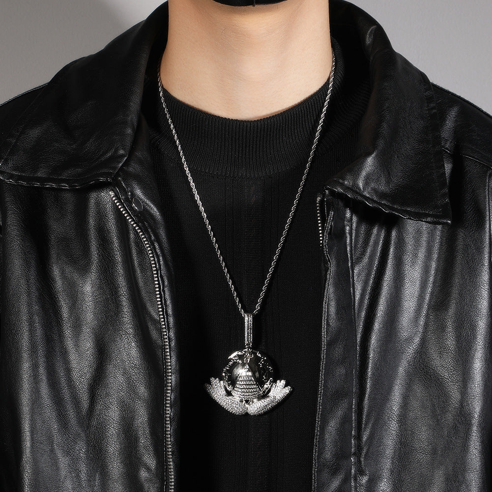 Iced Planet Globe Pendant Necklace with Cubic Zirconia 24 Inch Twist Chain for Women & Men product image