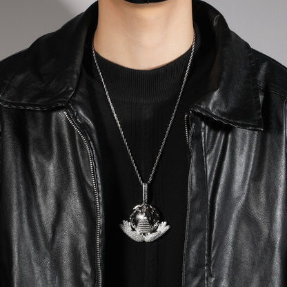 Iced Planet Globe Pendant Necklace with Cubic Zirconia 24 Inch Twist Chain for Women & Men