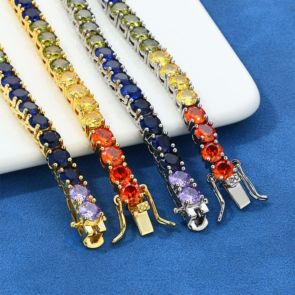 5 mm Multicolor Round CZ Tennis Hip Hop Bracelet with Copper Base - CHA111 product image