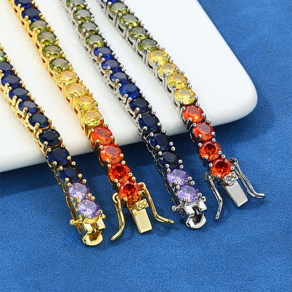 5 mm Multicolor Round CZ Tennis Hip Hop Bracelet with Copper Base - CHA111
